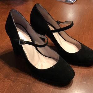 Black suede block heels